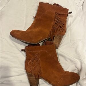 Toms Suede Western Fringe Block Heels